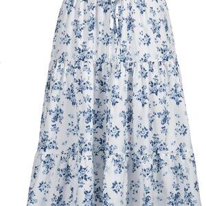 Women's High Elastic Waist Midi Skirt Casual Summer Trendy Tie Front Flowy Ruffl